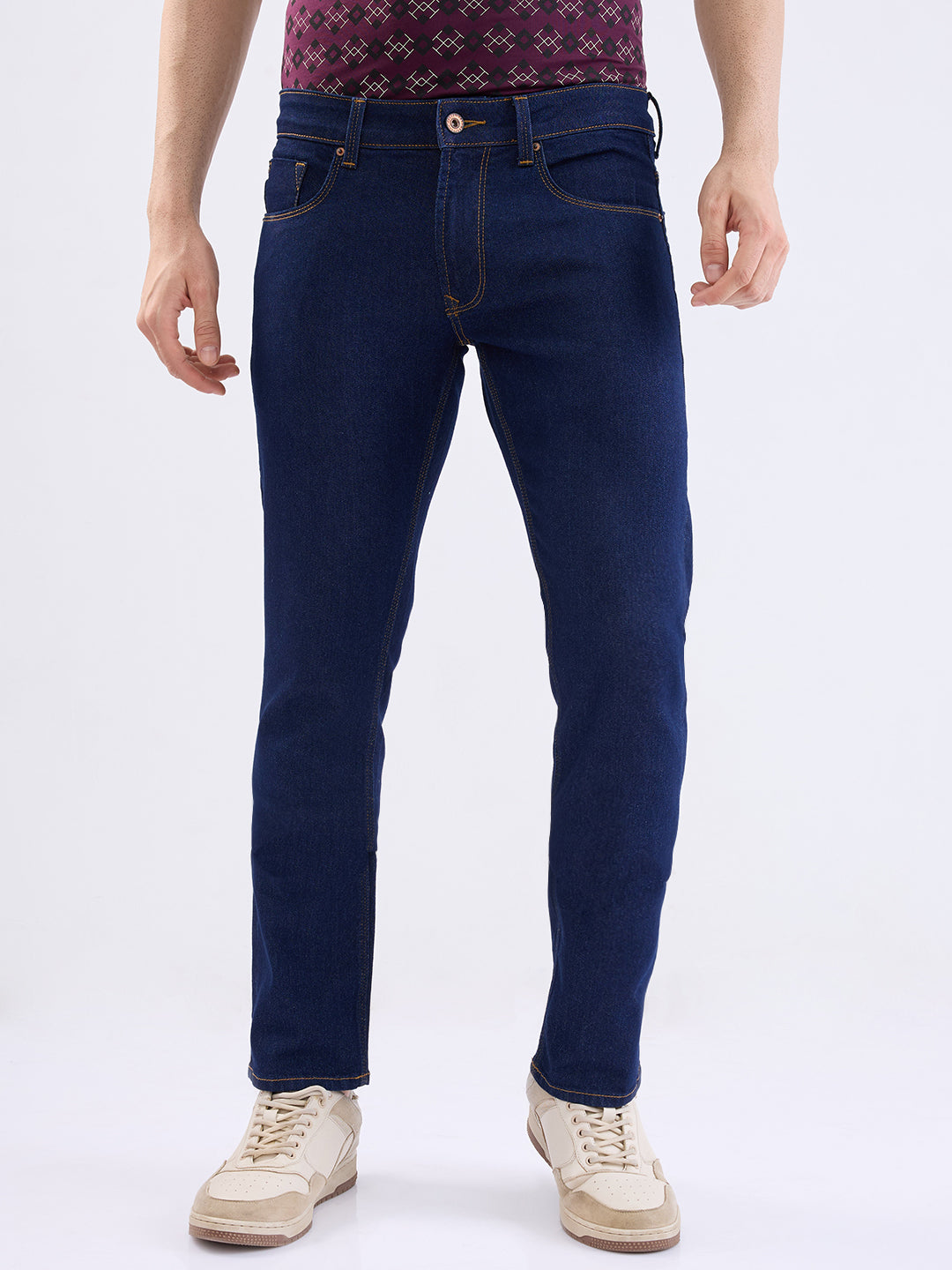 Men Jeans Regular Fit Blue Mid Rise