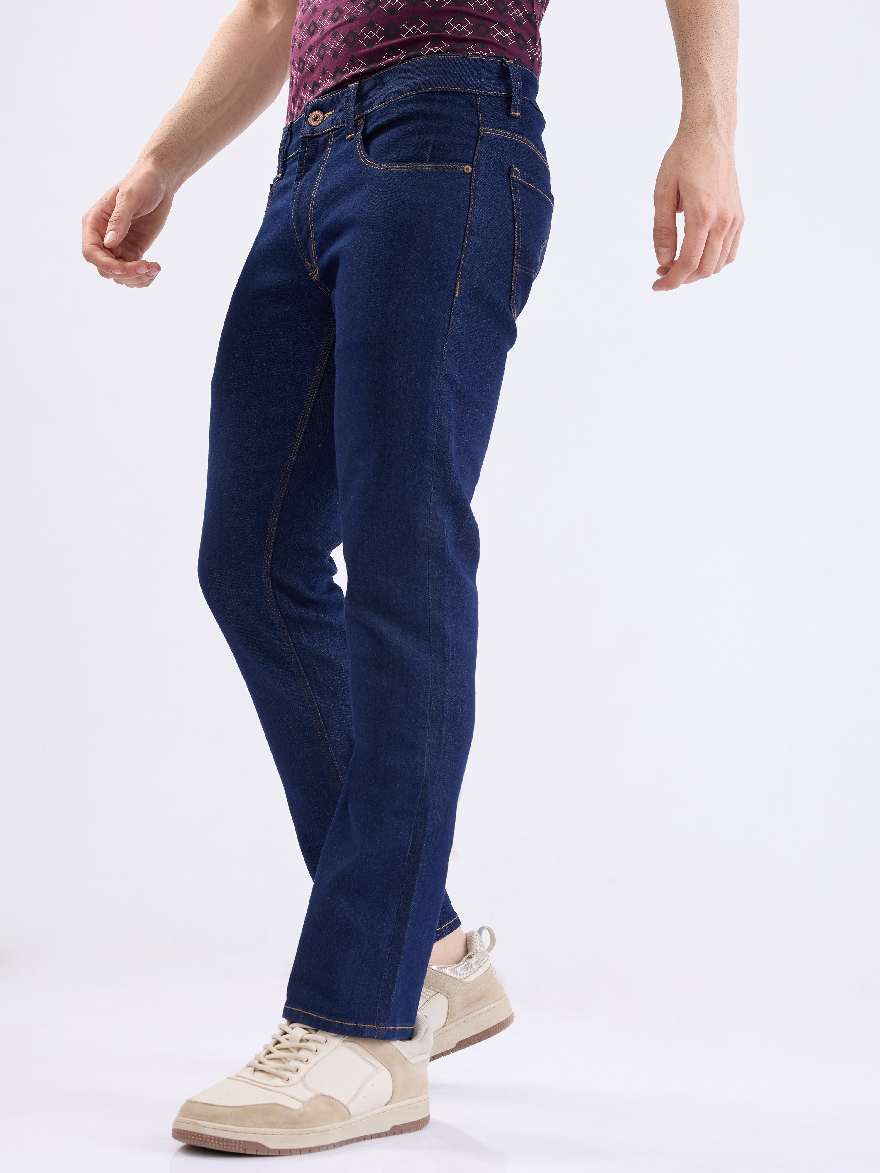 Spykar Raw Blue Mid Rise Regular Fit Casual Jeans For Men