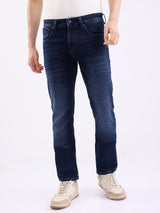 Men Jeans Regular Fit Dark Blue Mid Rise