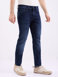 Men Jeans Regular Fit Dark Blue Mid Rise