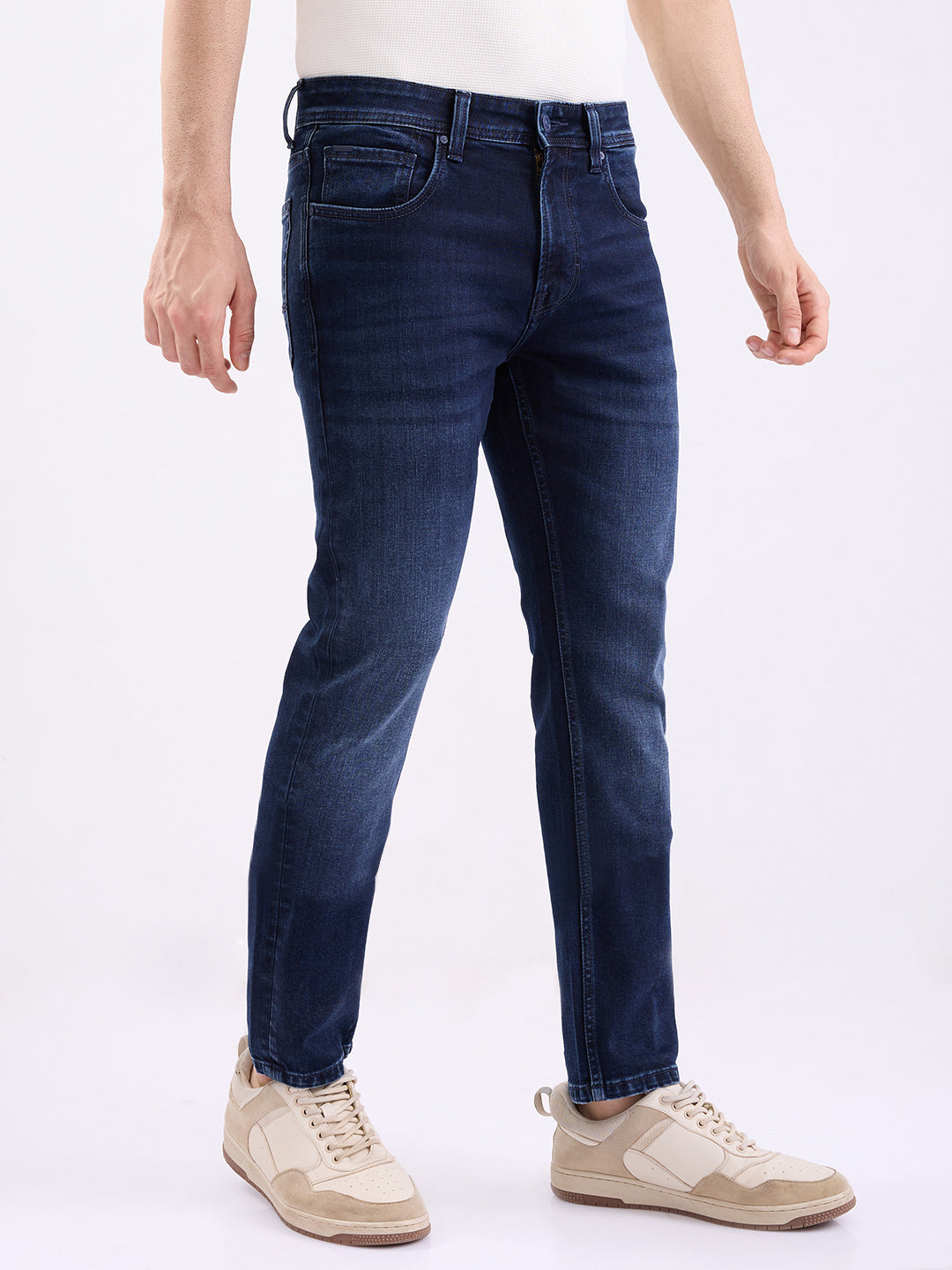 Men Jeans Regular Fit Dark Blue Mid Rise