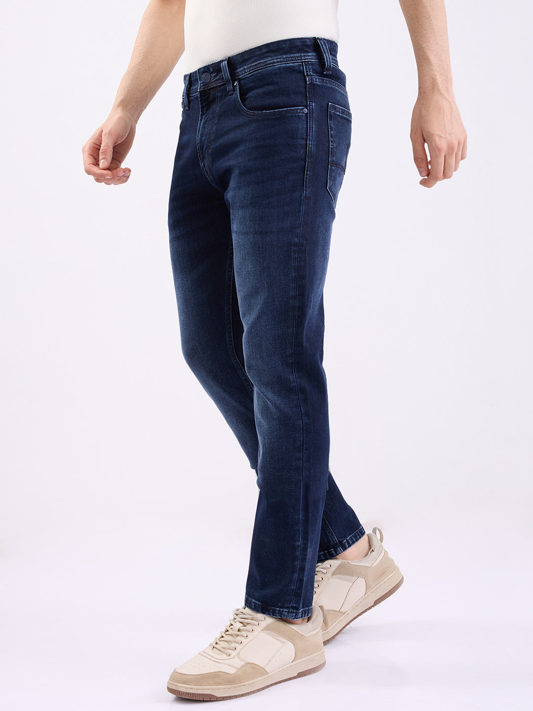 Men Jeans Regular Fit Dark Blue Mid Rise