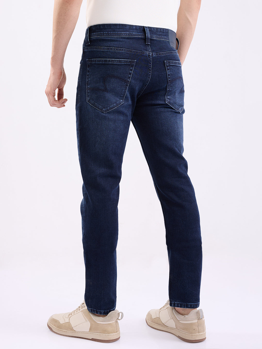 Men Jeans Regular Fit Dark Blue Mid Rise