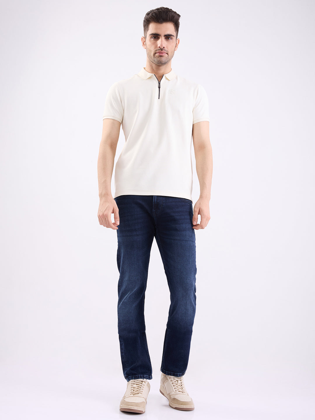 Men Jeans Regular Fit Dark Blue Mid Rise