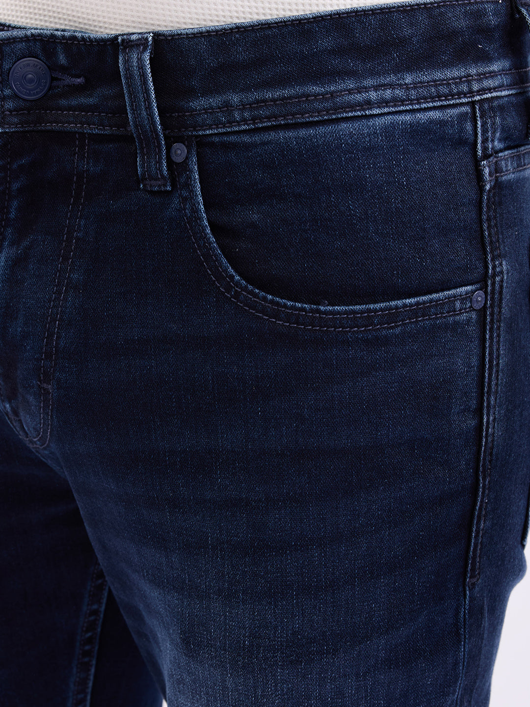 Men Jeans Regular Fit Dark Blue Mid Rise