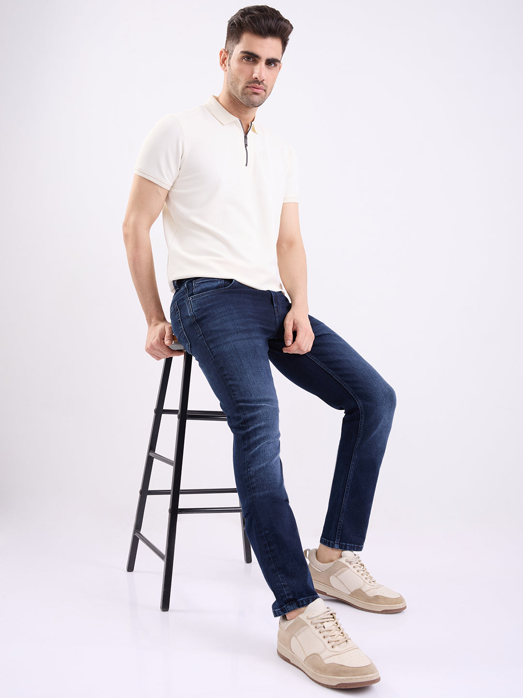 Spykar Dark Blue Mid Rise Regular Fit Casual Jeans For Men
