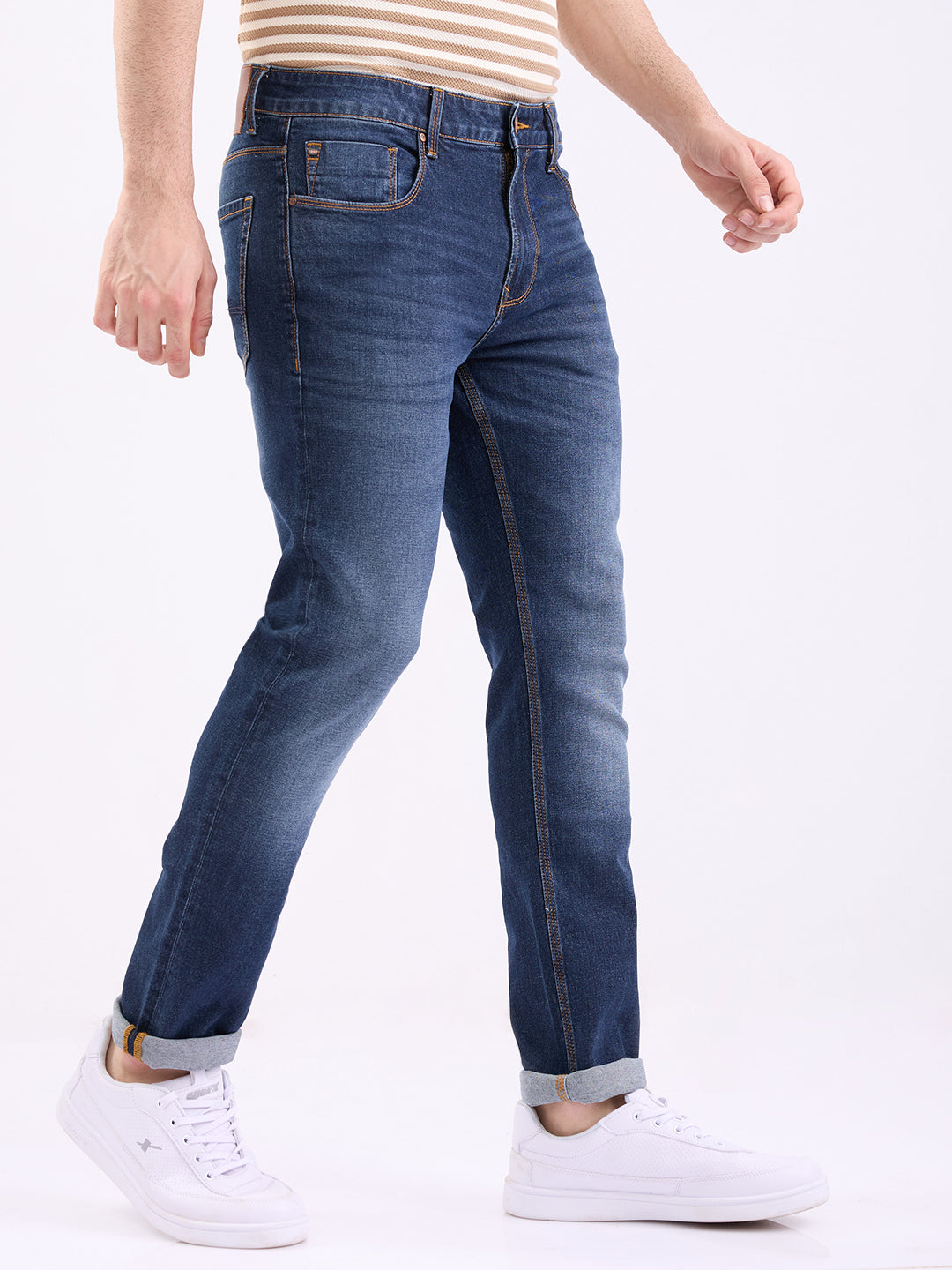 Spykar Dark Blue Mid Rise Regular Fit Casual Jeans For Men