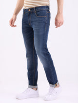 Men Jeans Regular Fit Dark Blue Mid Rise
