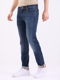 Men Jeans Regular Fit Dark Blue Mid Rise