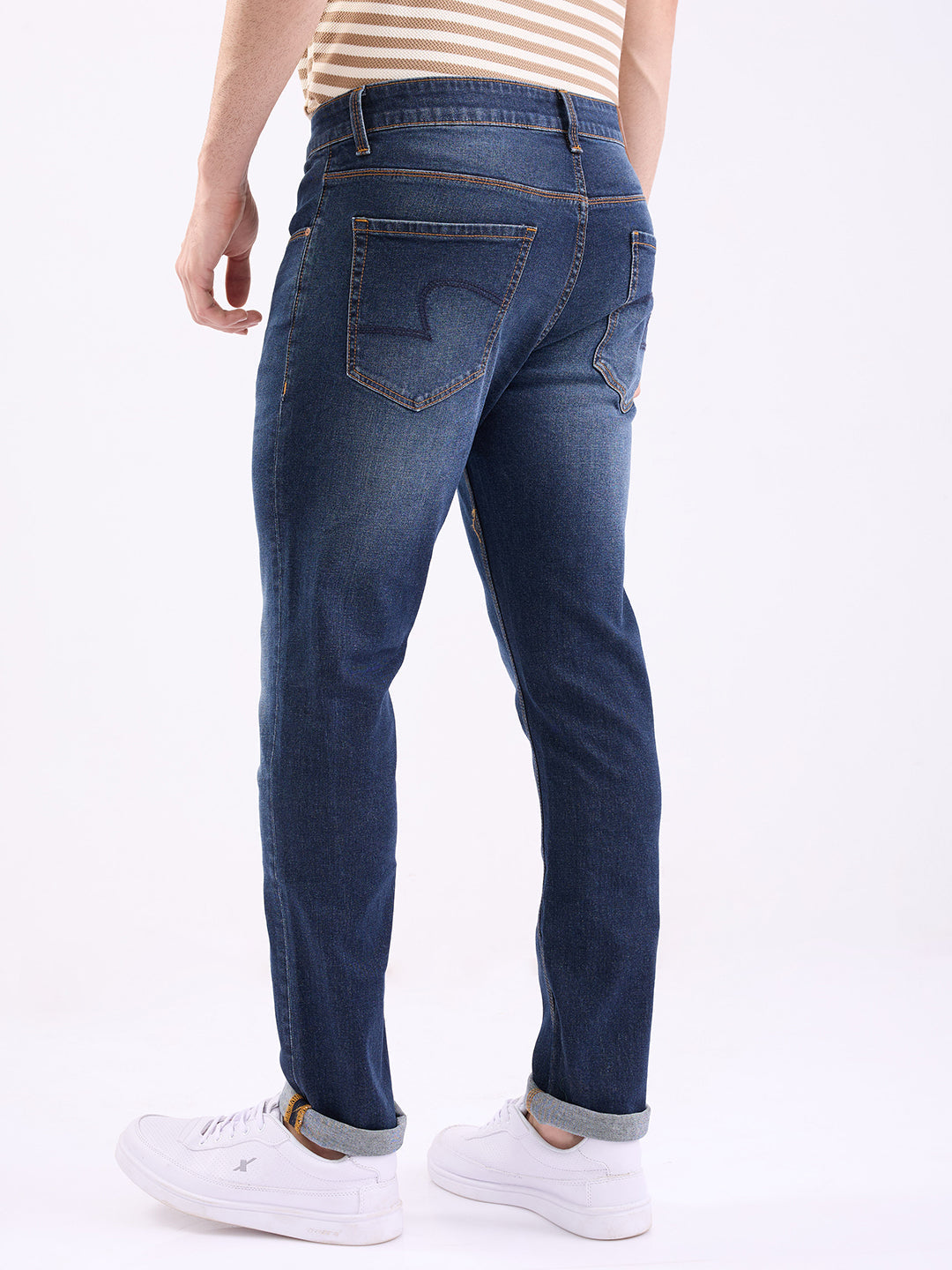 Men Jeans Regular Fit Dark Blue Mid Rise