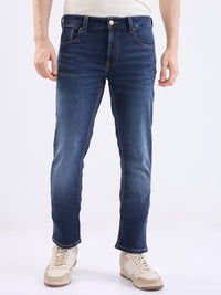 Men Jeans Regular Fit Dark Blue Mid Rise