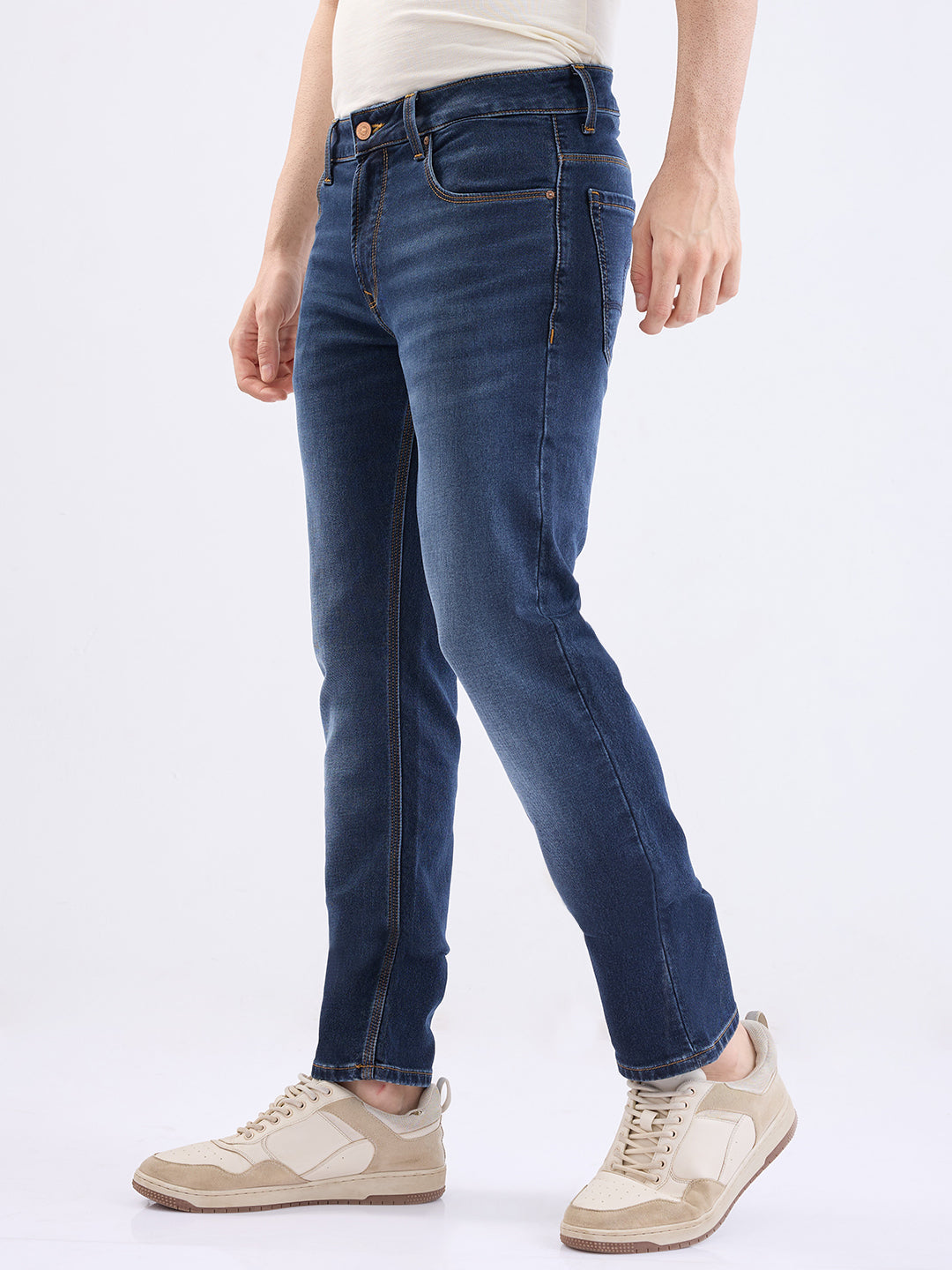 Spykar Dark Blue Mid Rise Regular Fit Casual Jeans For Men