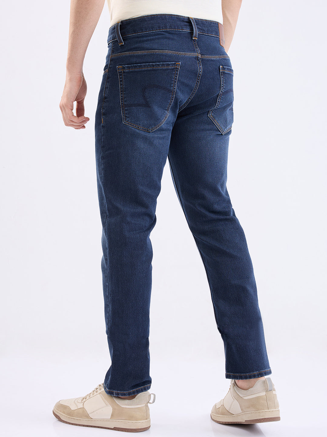 Men Jeans Regular Fit Dark Blue Mid Rise