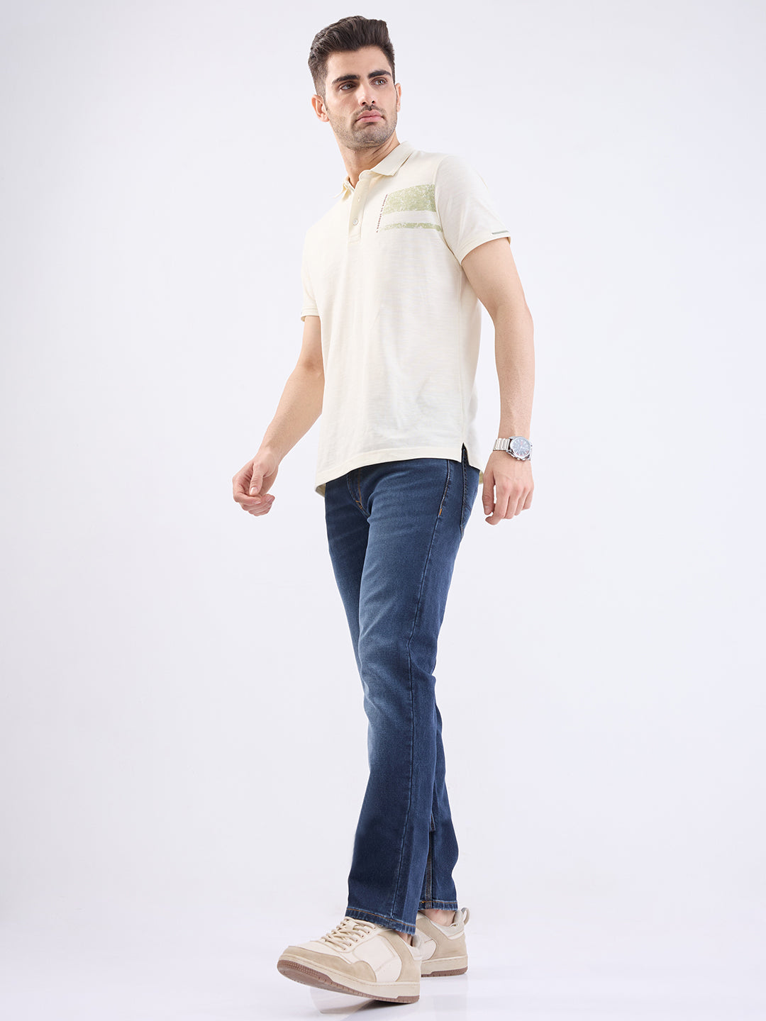 Men Jeans Regular Fit Dark Blue Mid Rise