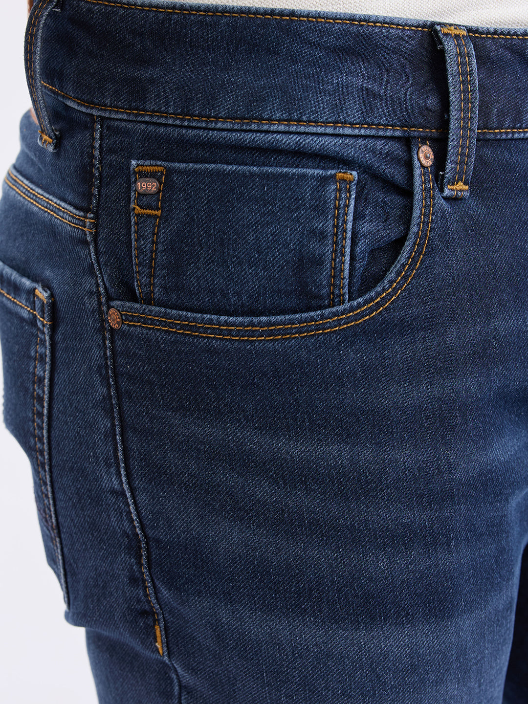 Spykar Dark Blue Mid Rise Regular Fit Casual Jeans For Men