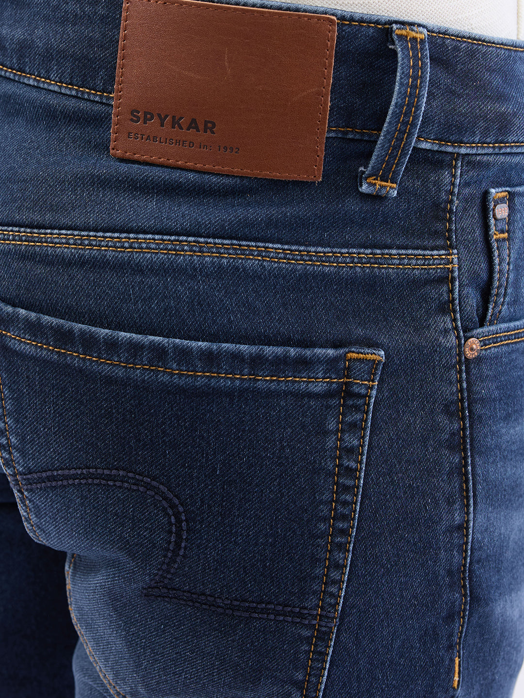 Spykar Dark Blue Mid Rise Regular Fit Casual Jeans For Men
