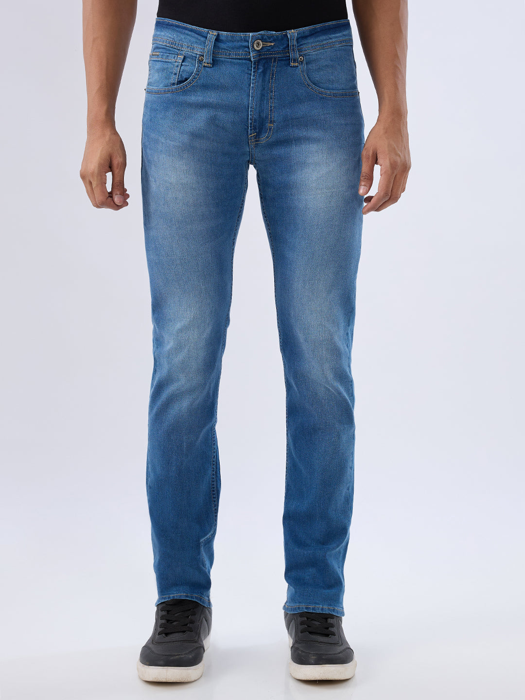 Spykar Mid Blue Regular Fit Mid Rise Jeans For Men