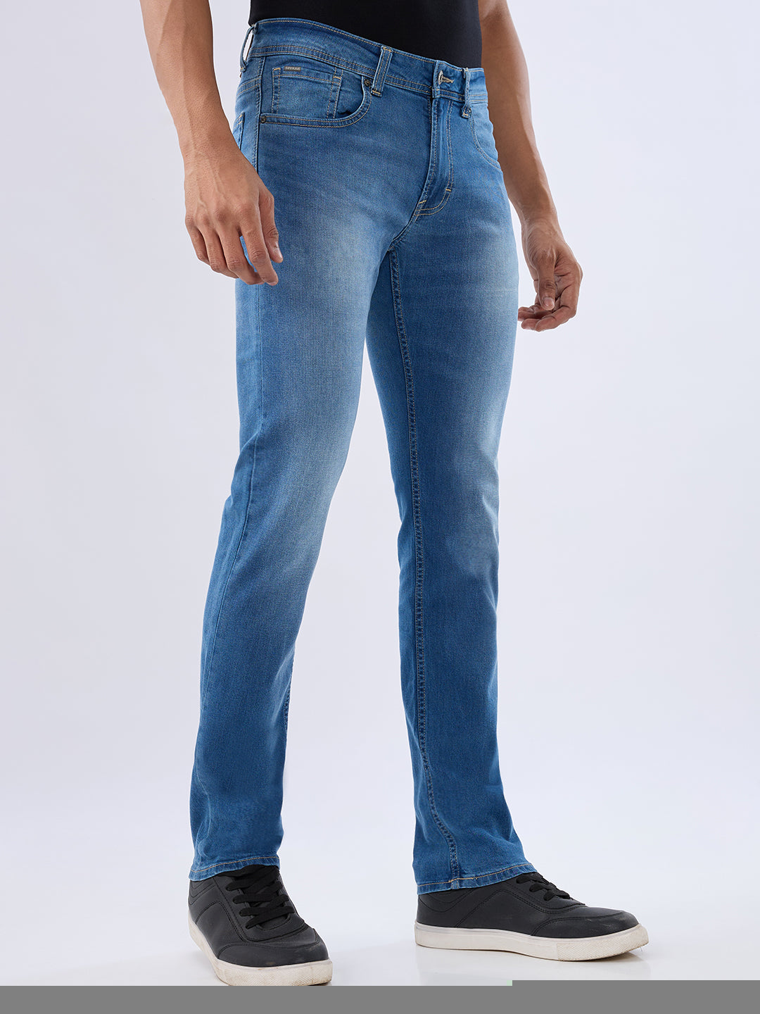 Spykar Mid Blue Regular Fit Mid Rise Jeans For Men