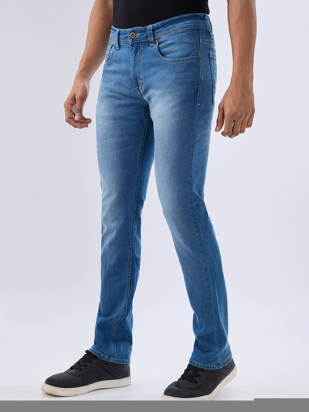 Spykar Mid Blue Regular Fit Mid Rise Jeans For Men