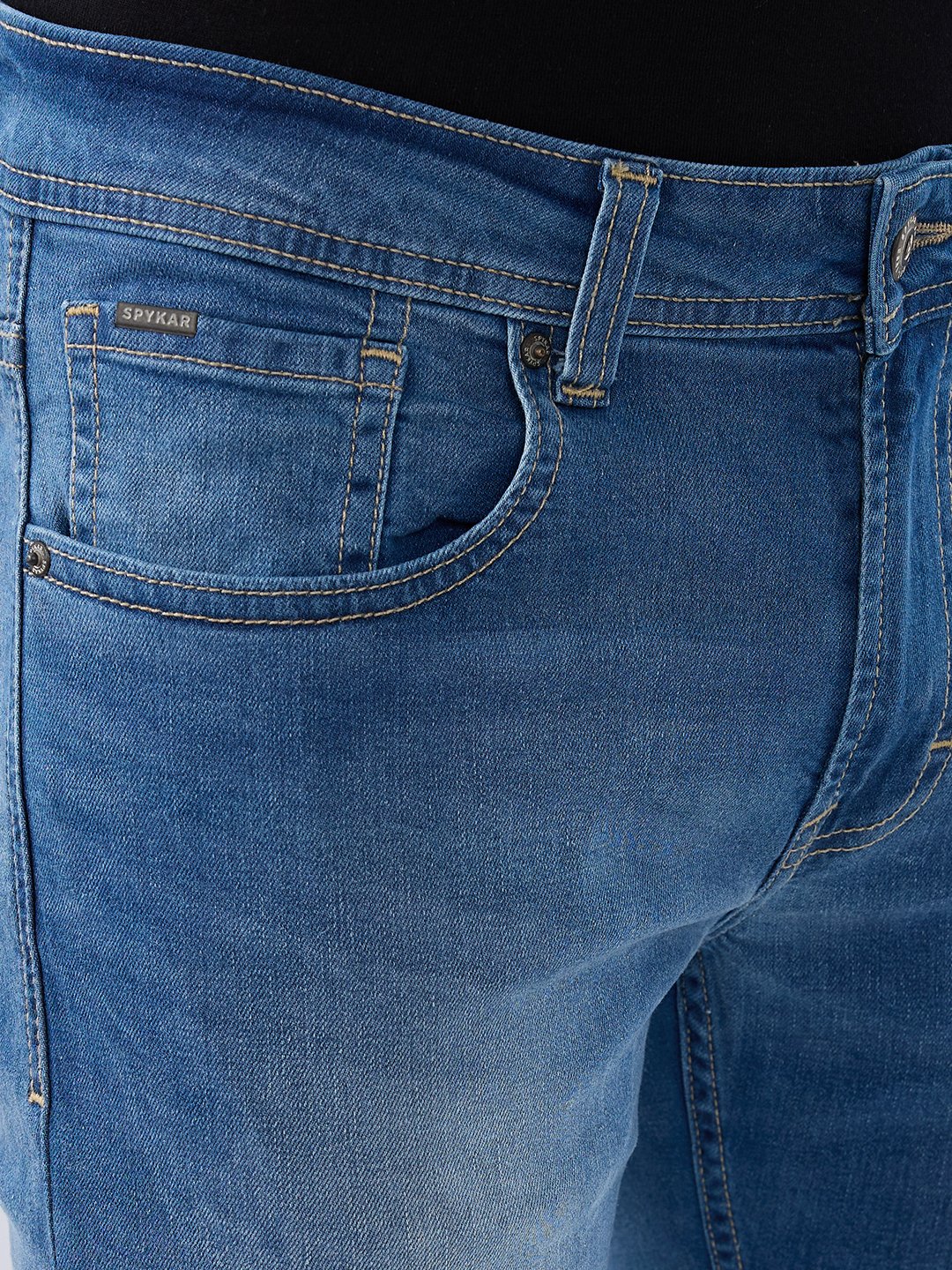 Spykar Mid Blue Regular Fit Mid Rise Jeans For Men