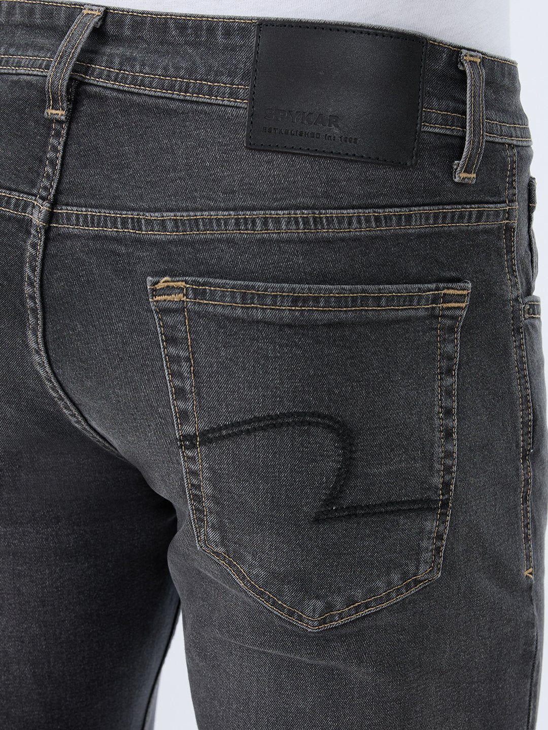 Spykar Charcoal Black Regular Fit Mid Rise Jeans For Men