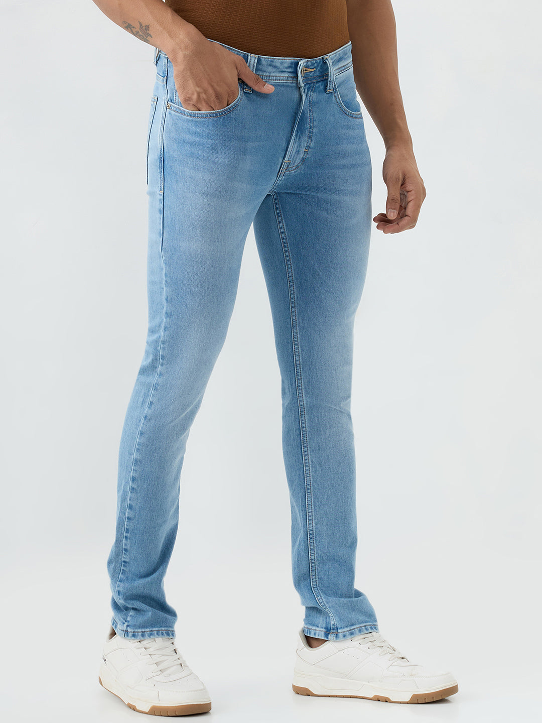 Spykar Light Blue Regular Fit Mid Rise Jeans For Men