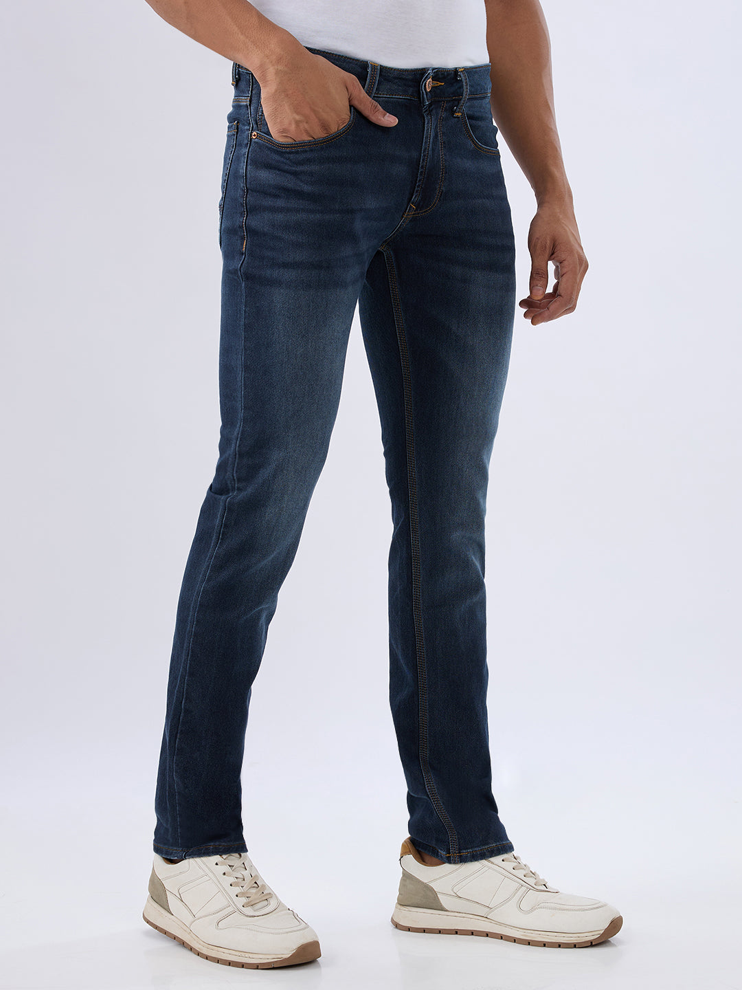 Spykar Dark Blue Regular Fit Mid Rise Jeans For Men