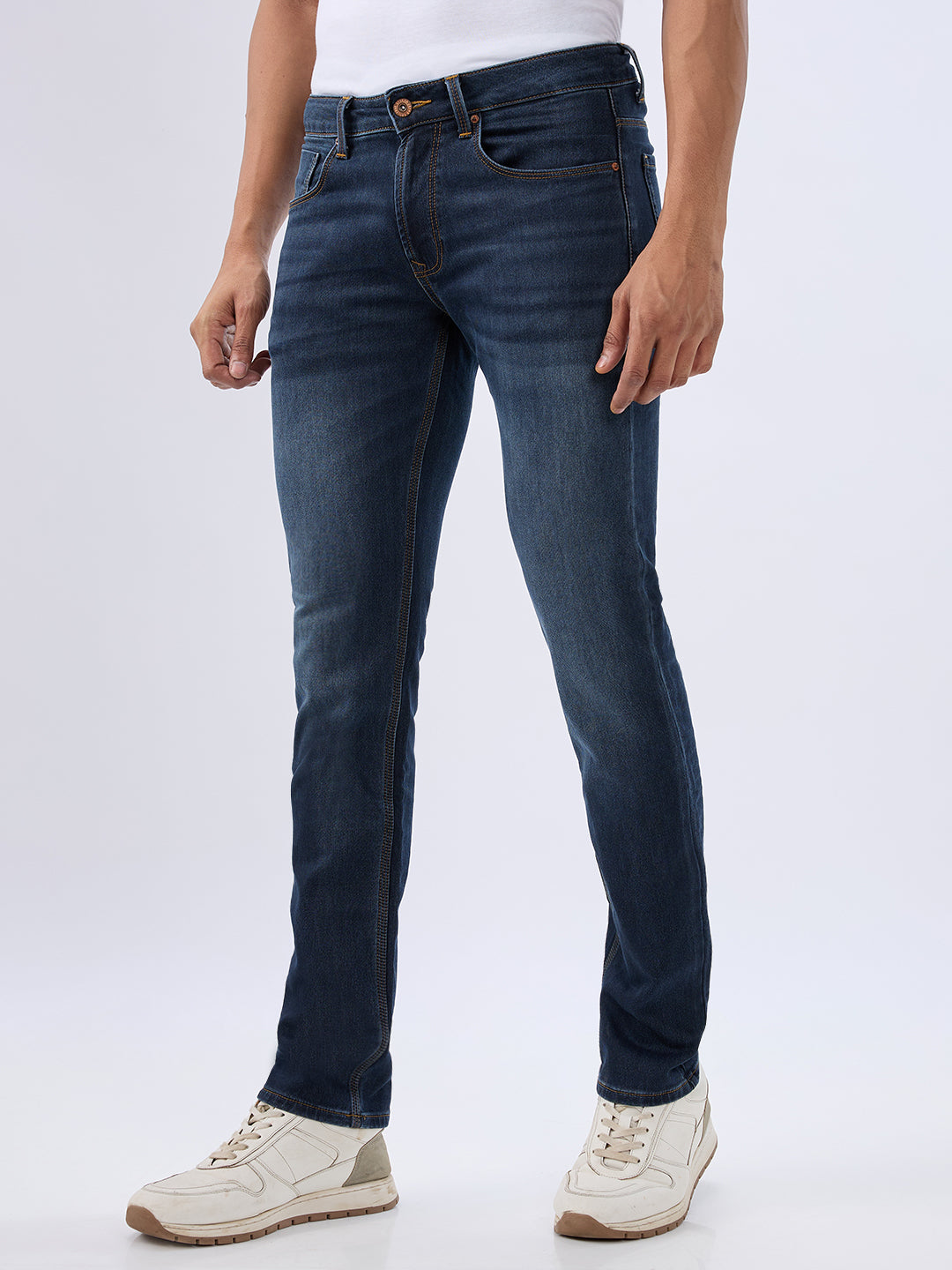 Spykar Dark Blue Regular Fit Mid Rise Jeans For Men