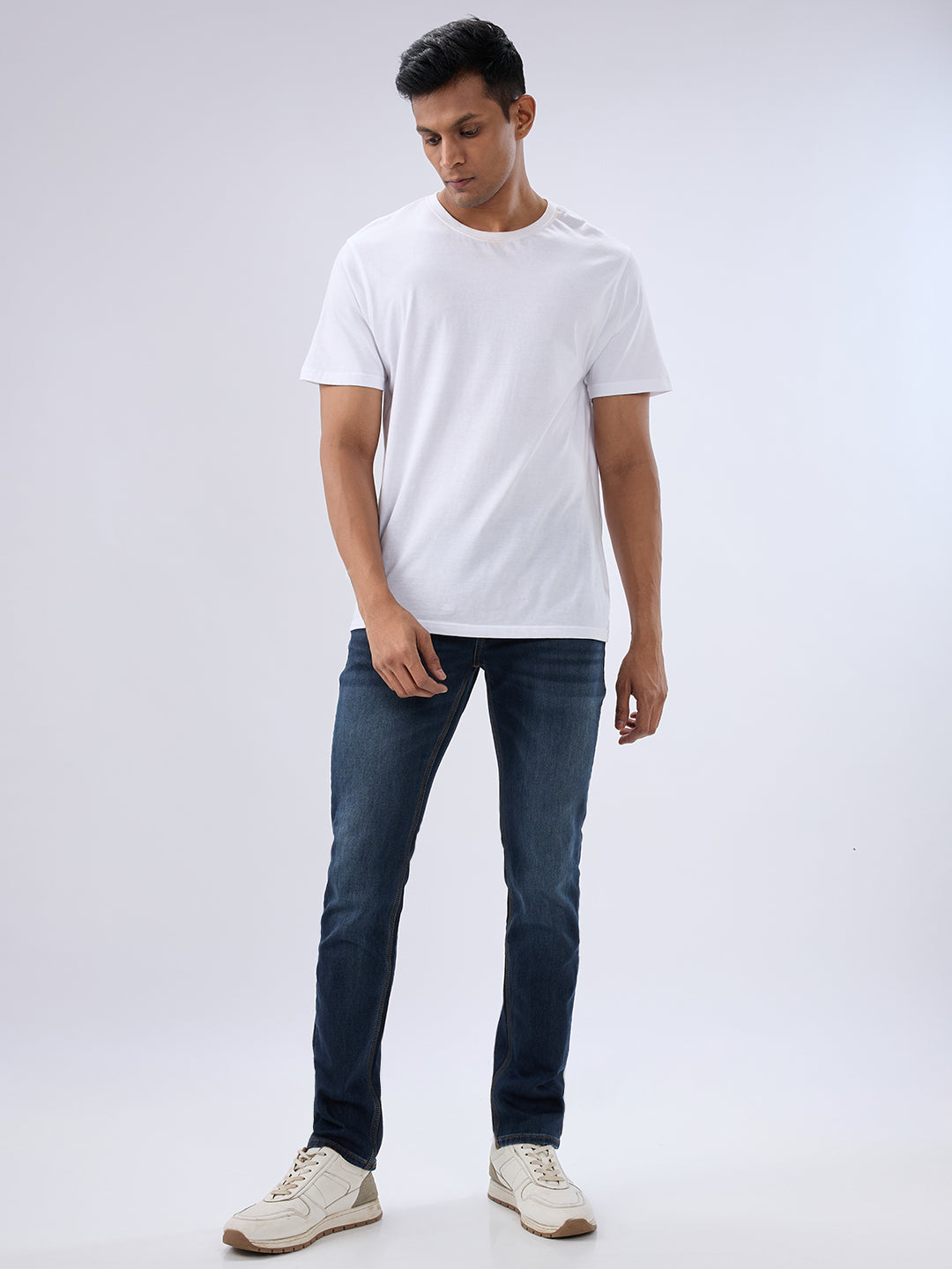 Spykar Dark Blue Regular Fit Mid Rise Jeans For Men