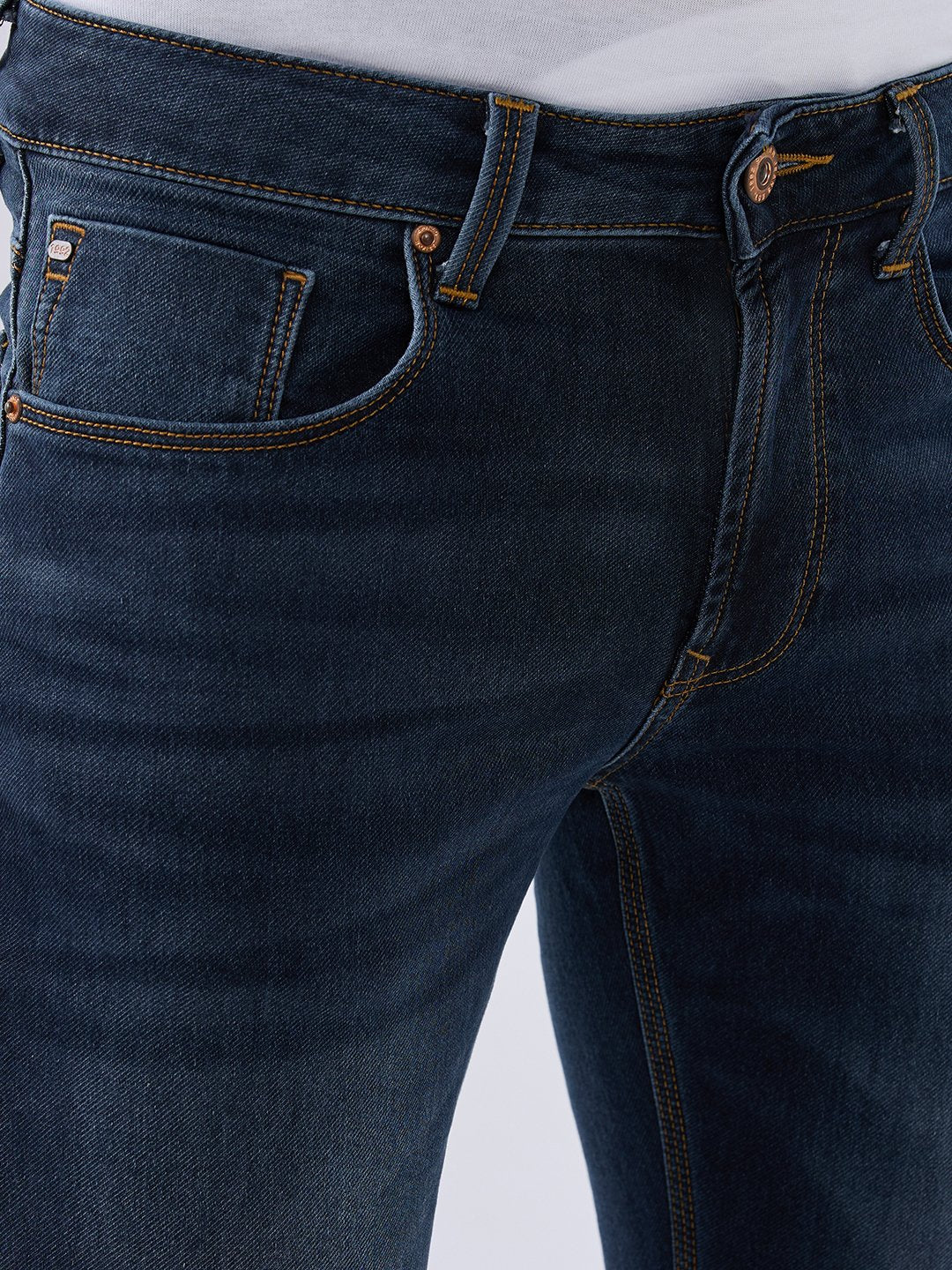 Spykar Dark Blue Regular Fit Mid Rise Jeans For Men