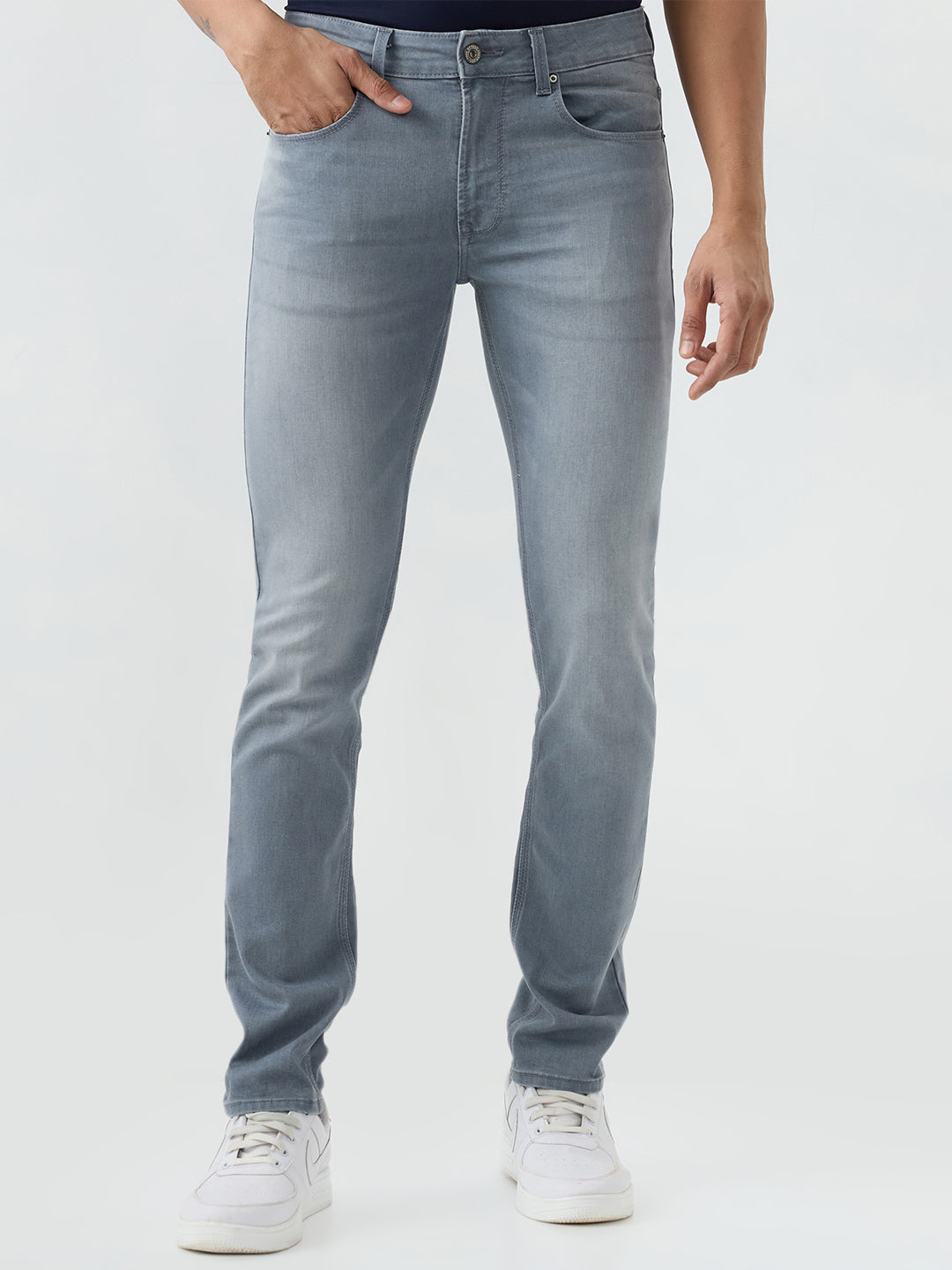 Spykar Grey Regular Fit Mid Rise Jeans For Men