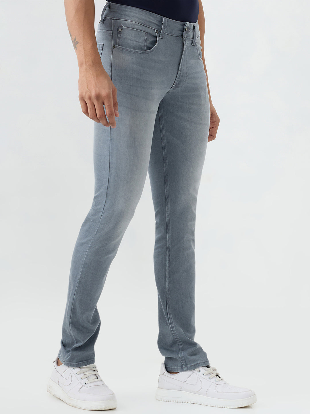 Men Jeans Regular Fit Grey Mid Rise