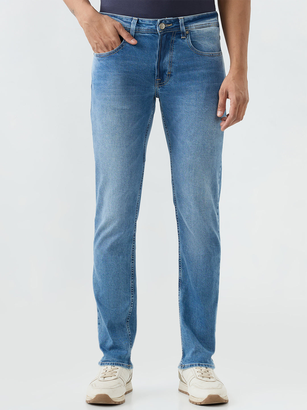 Spykar Light Blue Regular Fit Mid Rise Jeans For Men