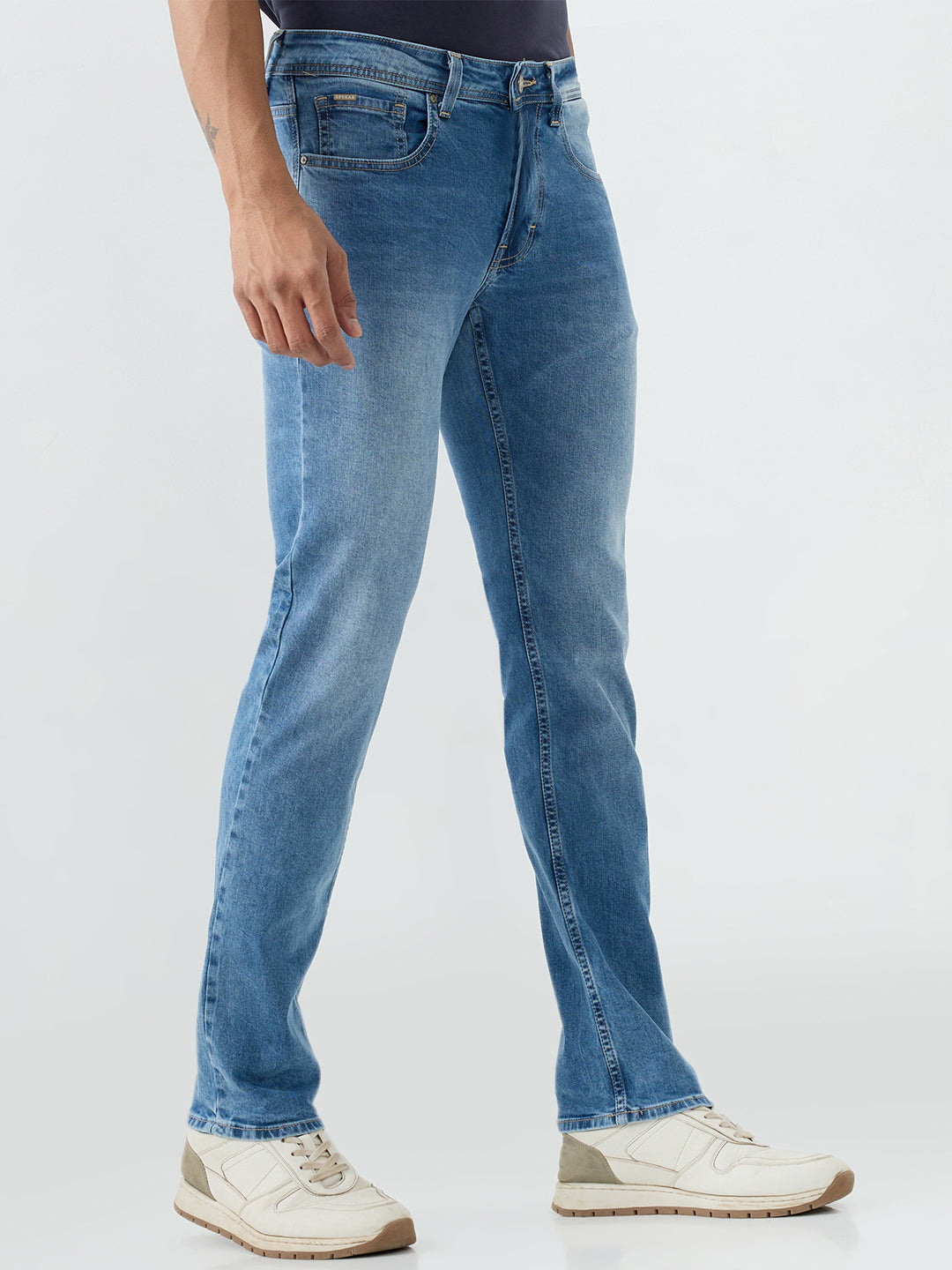 Spykar Light Blue Regular Fit Mid Rise Jeans For Men