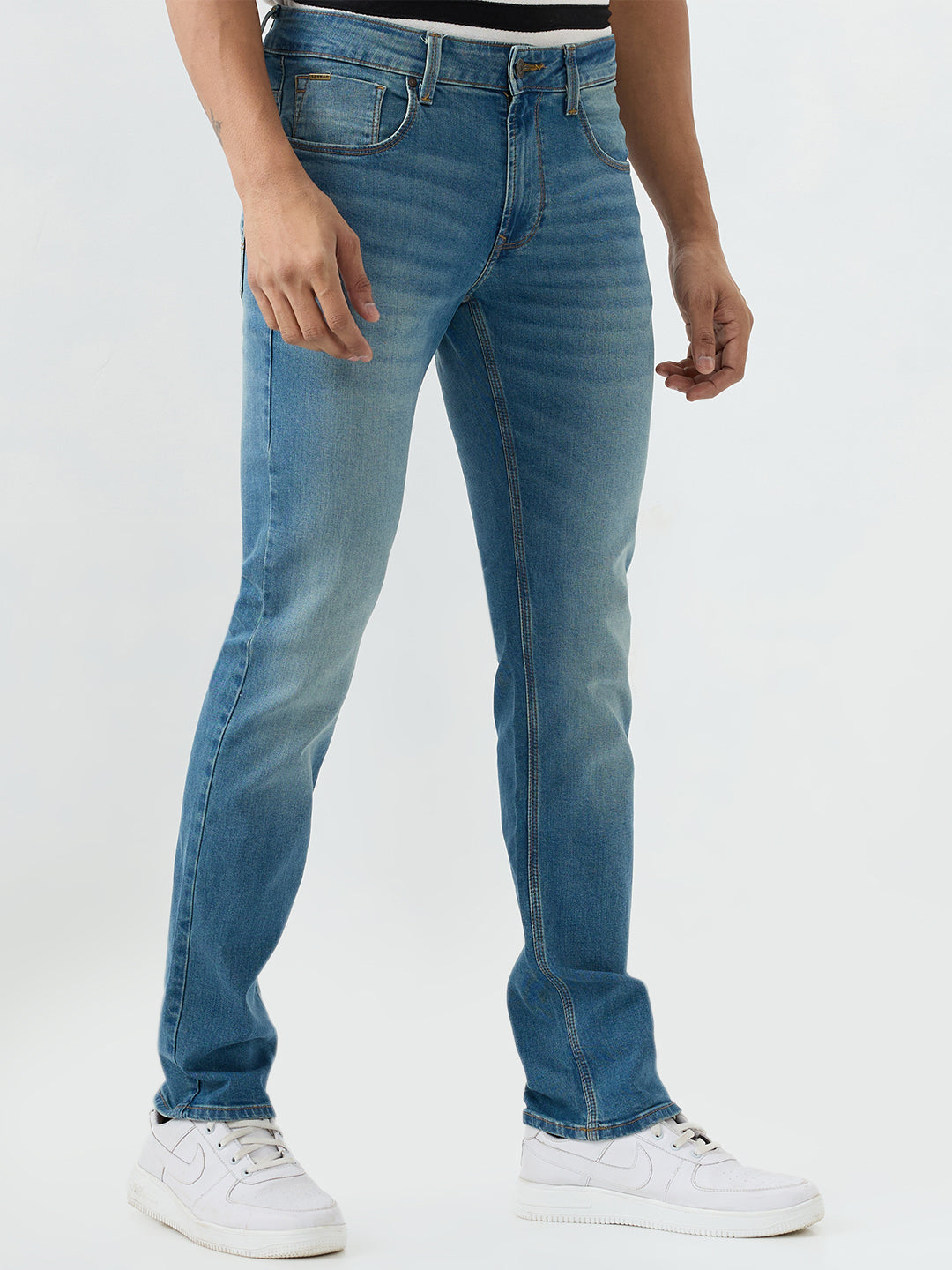 Spykar Vintage Blue Regular Fit Mid Rise Jeans For Men