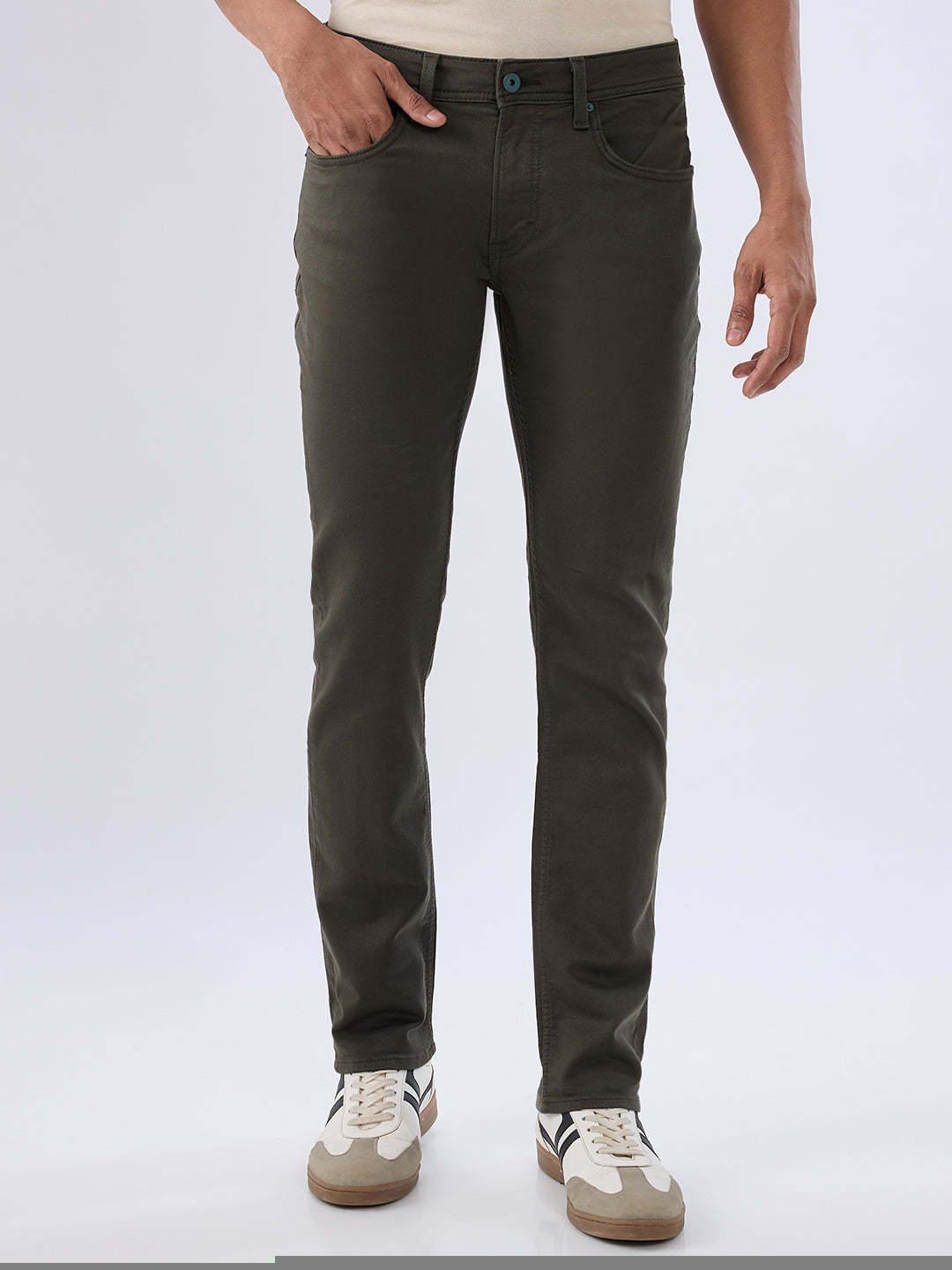 Spykar Olive Green Regular Fit Mid Rise Jeans For Men