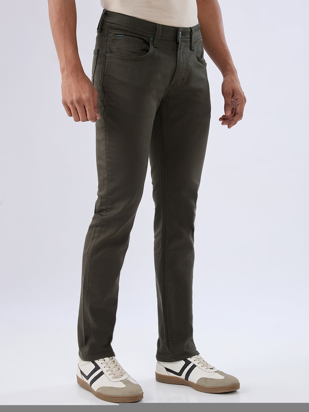 Men Jeans Regular Fit Green Mid Rise