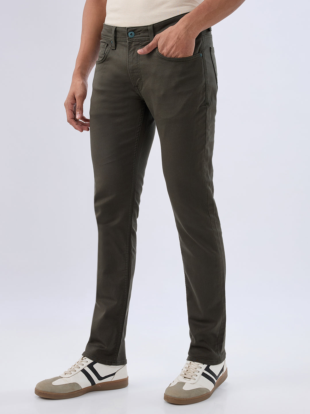 Spykar Olive Green Regular Fit Mid Rise Jeans For Men