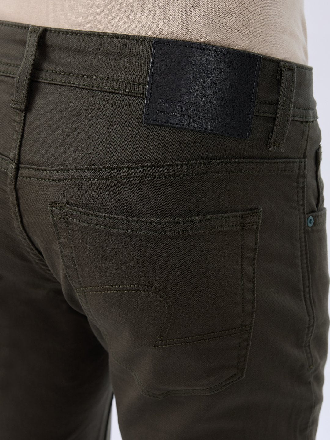 Spykar Olive Green Regular Fit Mid Rise Jeans For Men