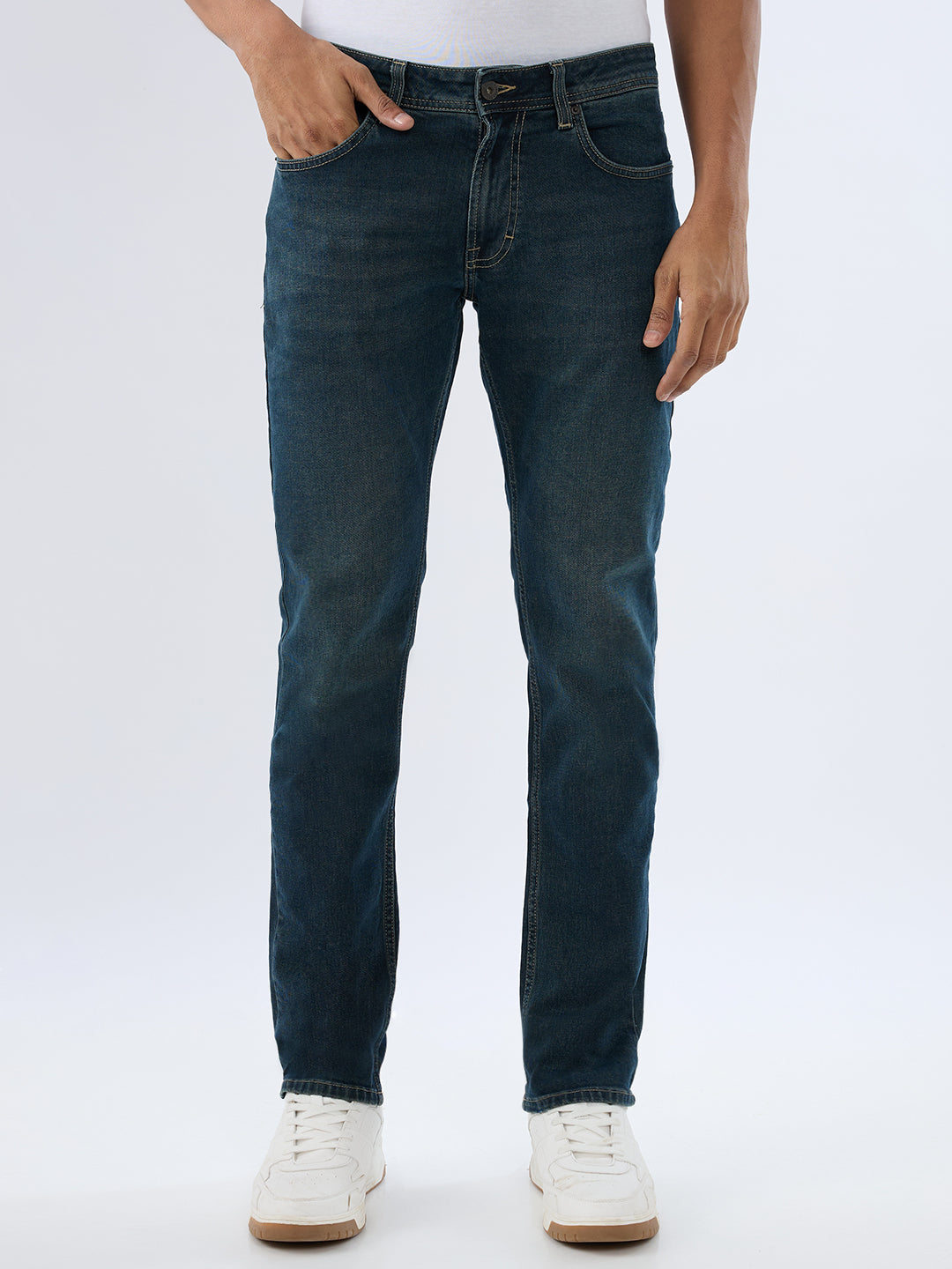 Spykar Vintage Blue Regular Fit Mid Rise Jeans For Men