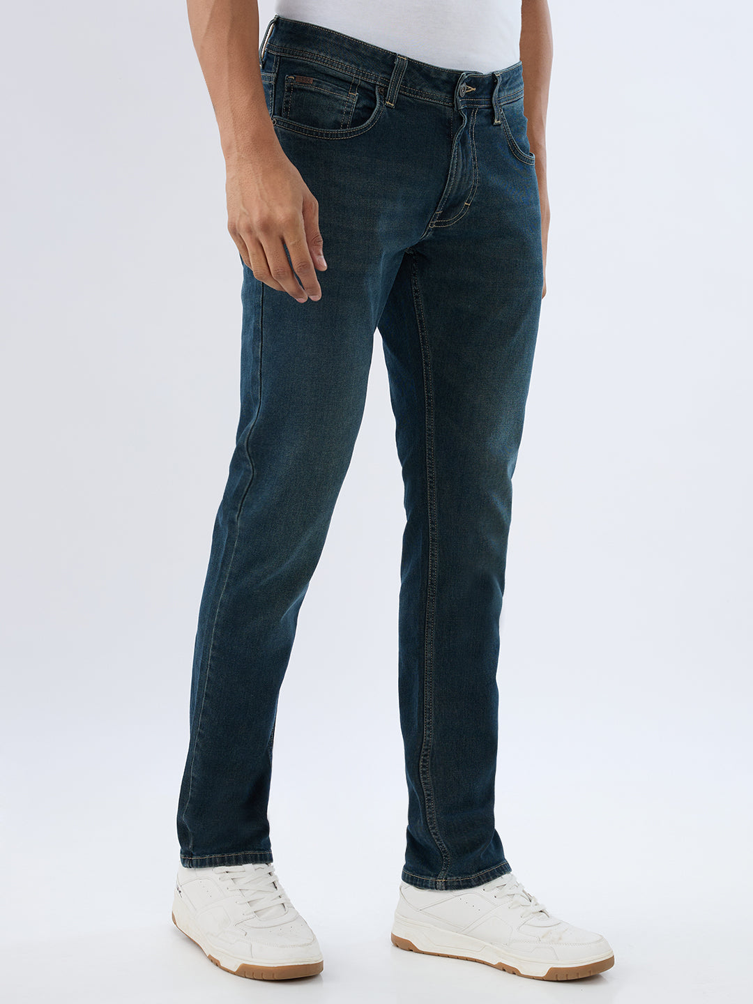 Spykar Vintage Blue Regular Fit Mid Rise Jeans For Men