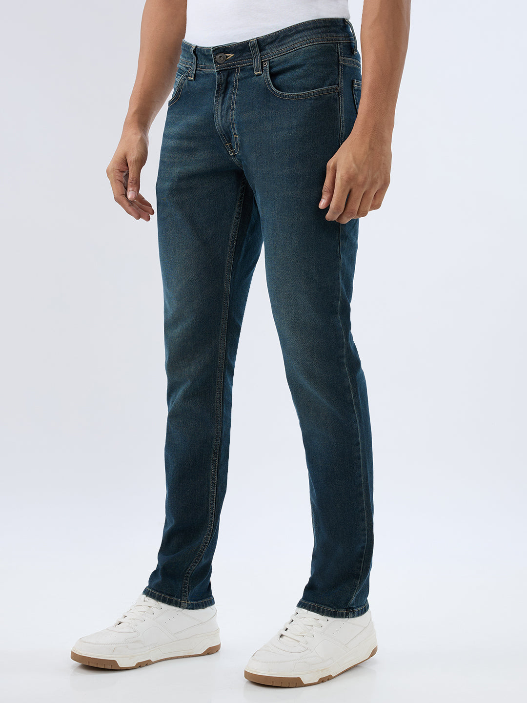 Spykar Vintage Blue Regular Fit Mid Rise Jeans For Men