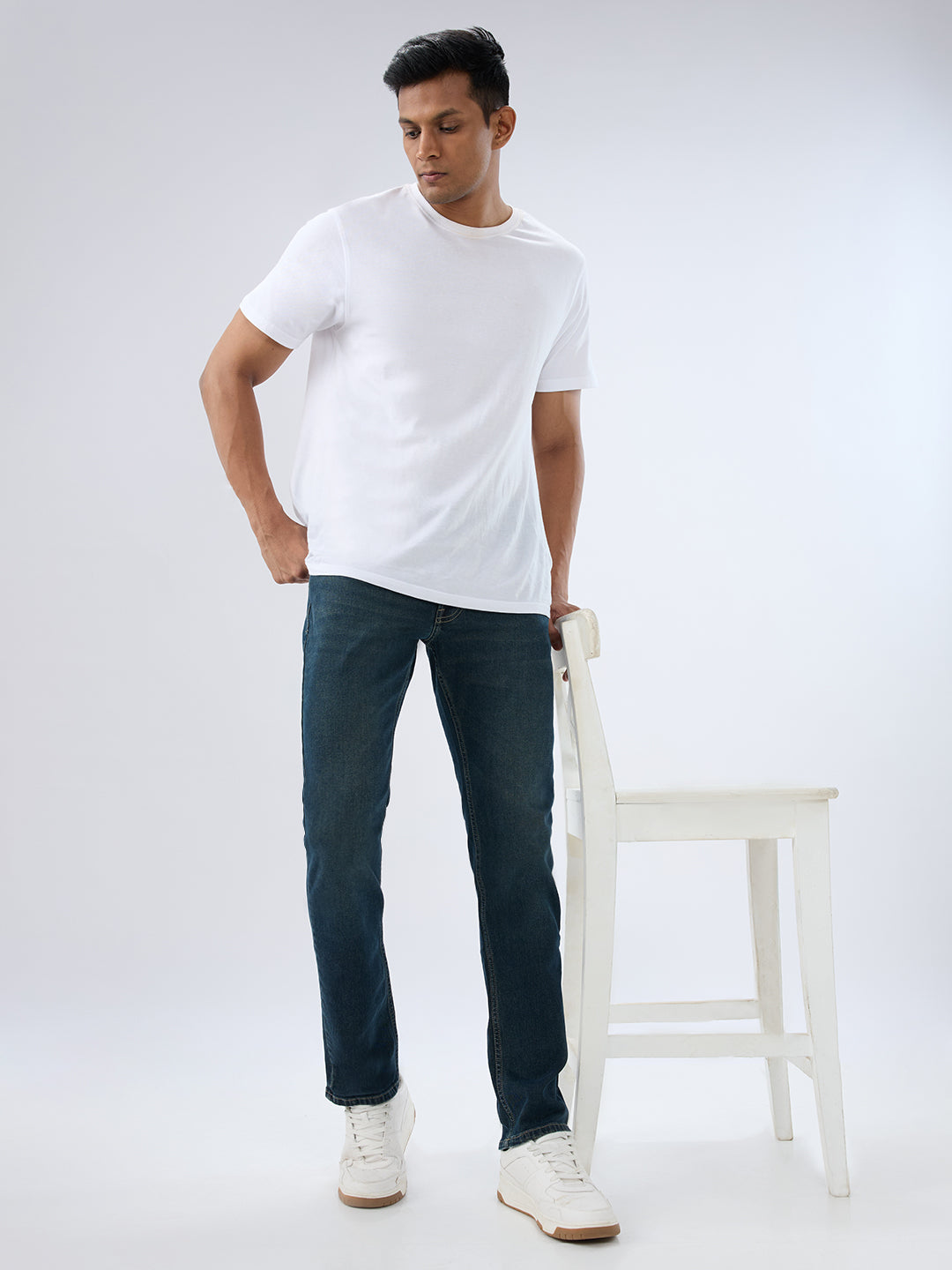 Spykar Vintage Blue Regular Fit Mid Rise Jeans For Men