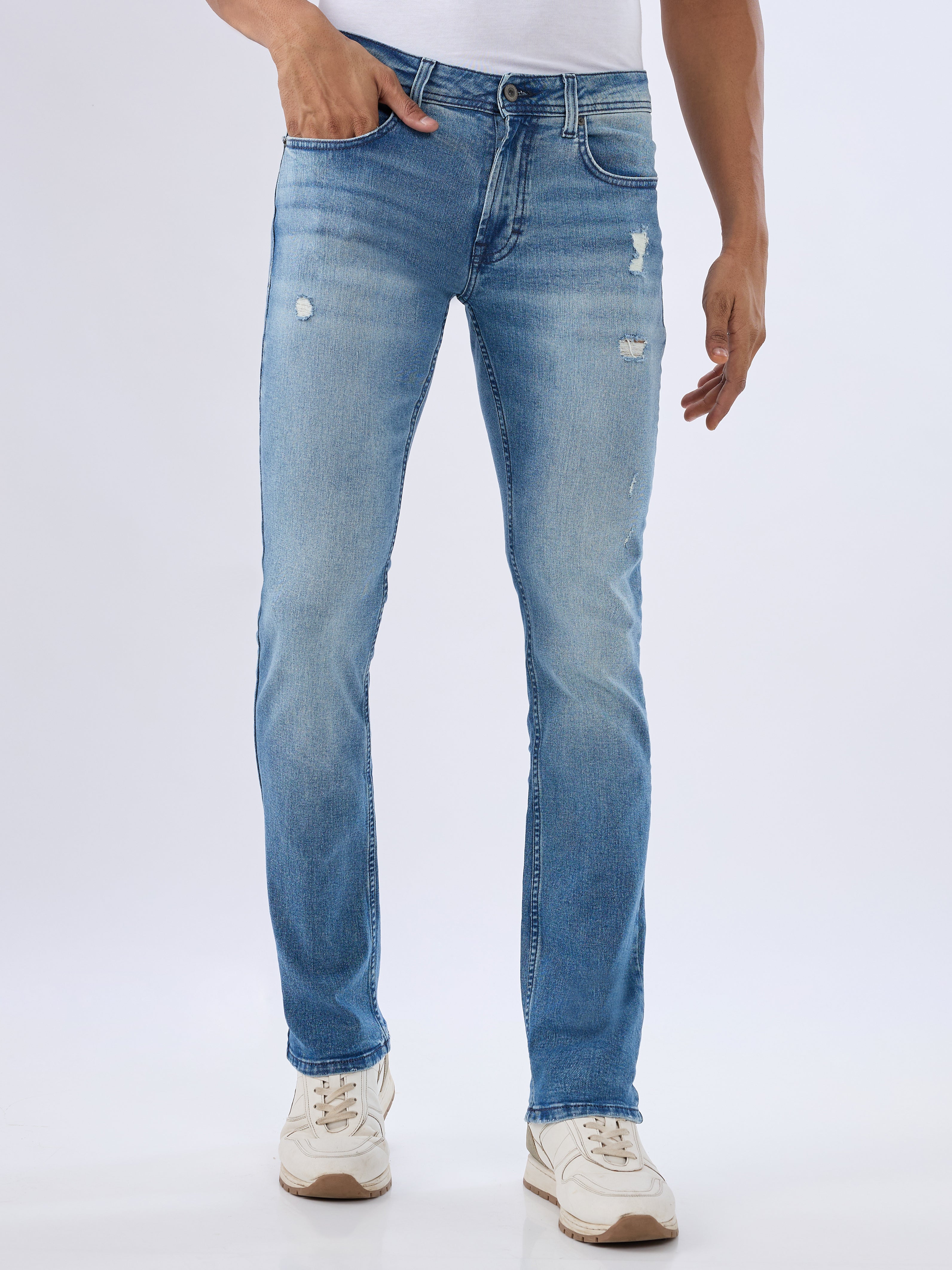 Spykar Light Blue Regular Fit Mid Rise Jeans For Men