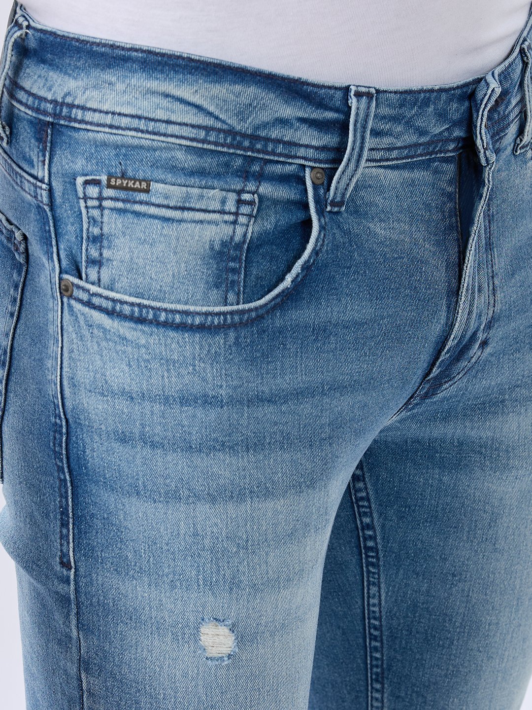 Spykar Light Blue Regular Fit Mid Rise Jeans For Men