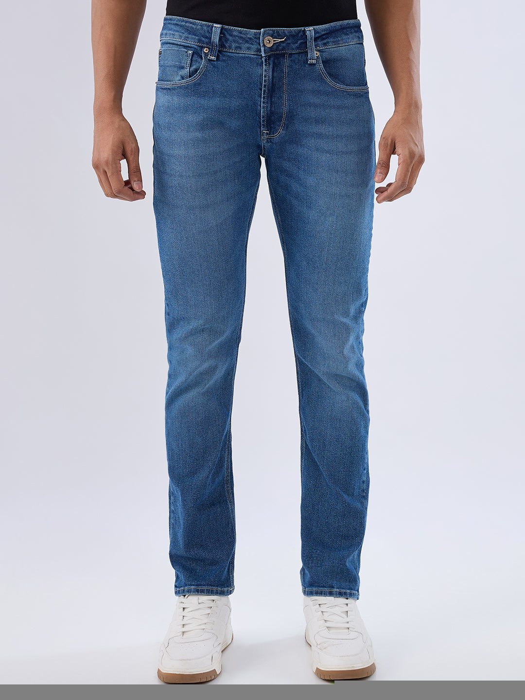 Men Jeans Regular Fit Blue Mid Rise