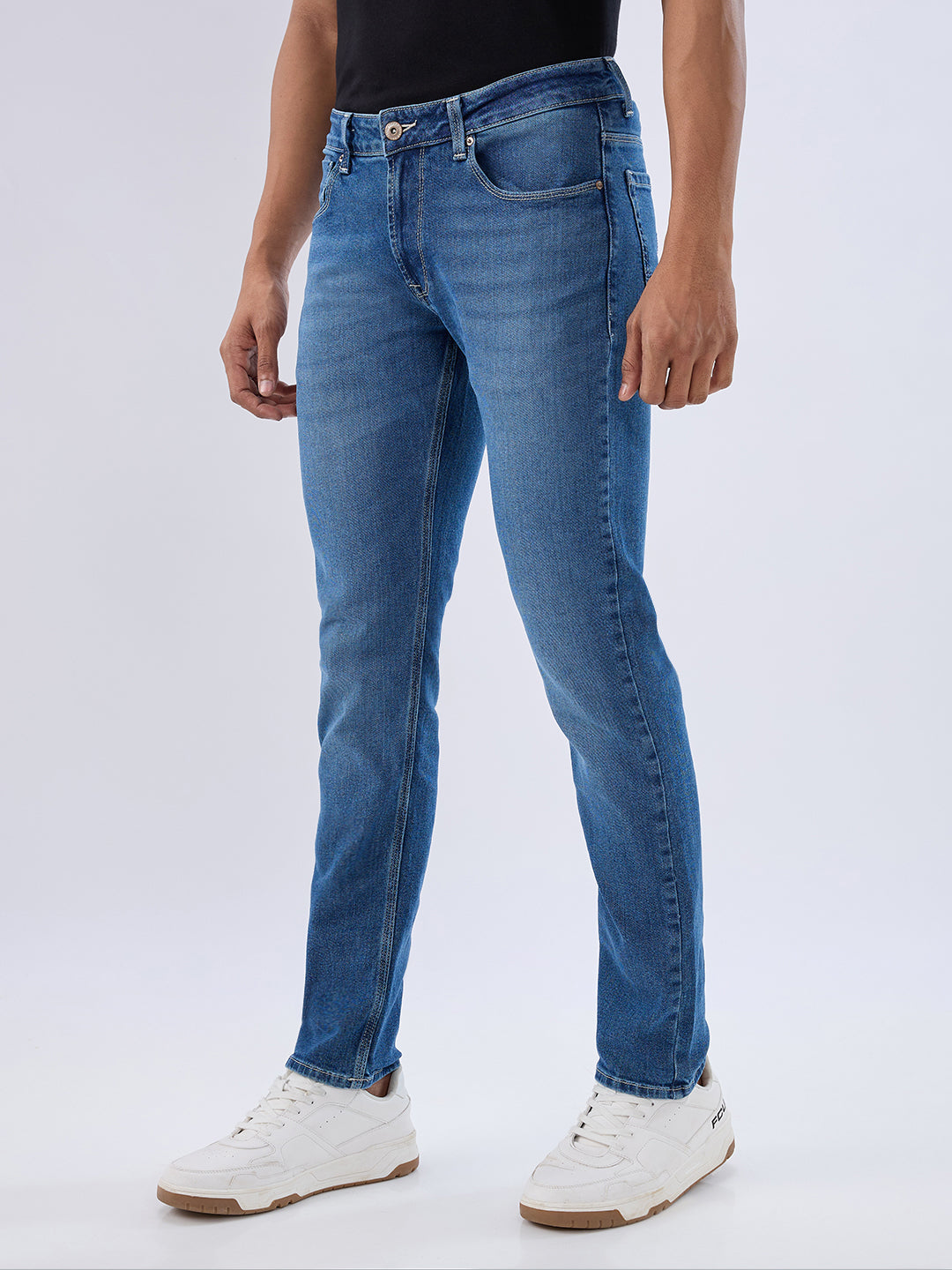 Spykar Mid Blue Regular Fit Mid Rise Jeans For Men