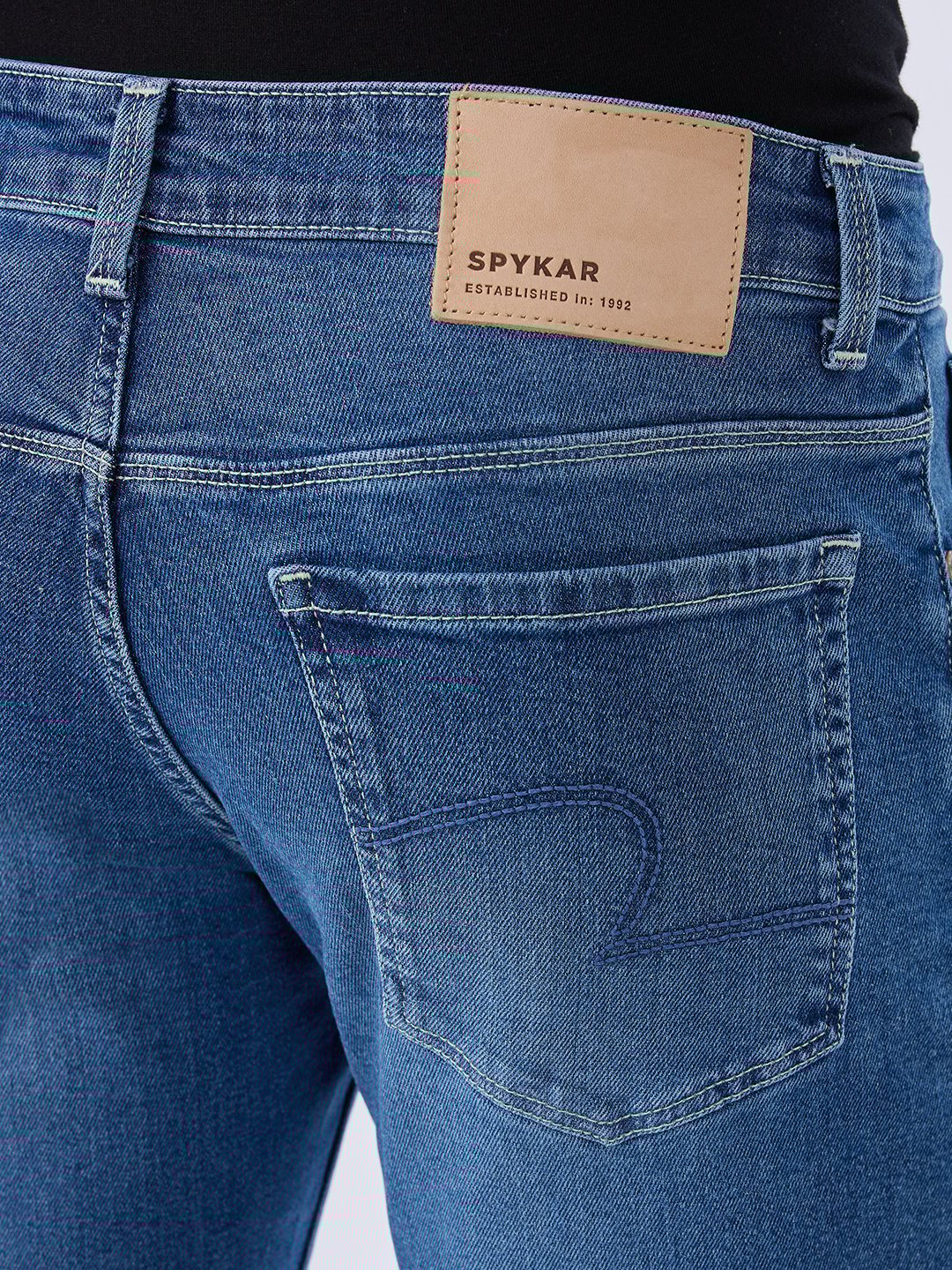 Spykar Mid Blue Regular Fit Mid Rise Jeans For Men