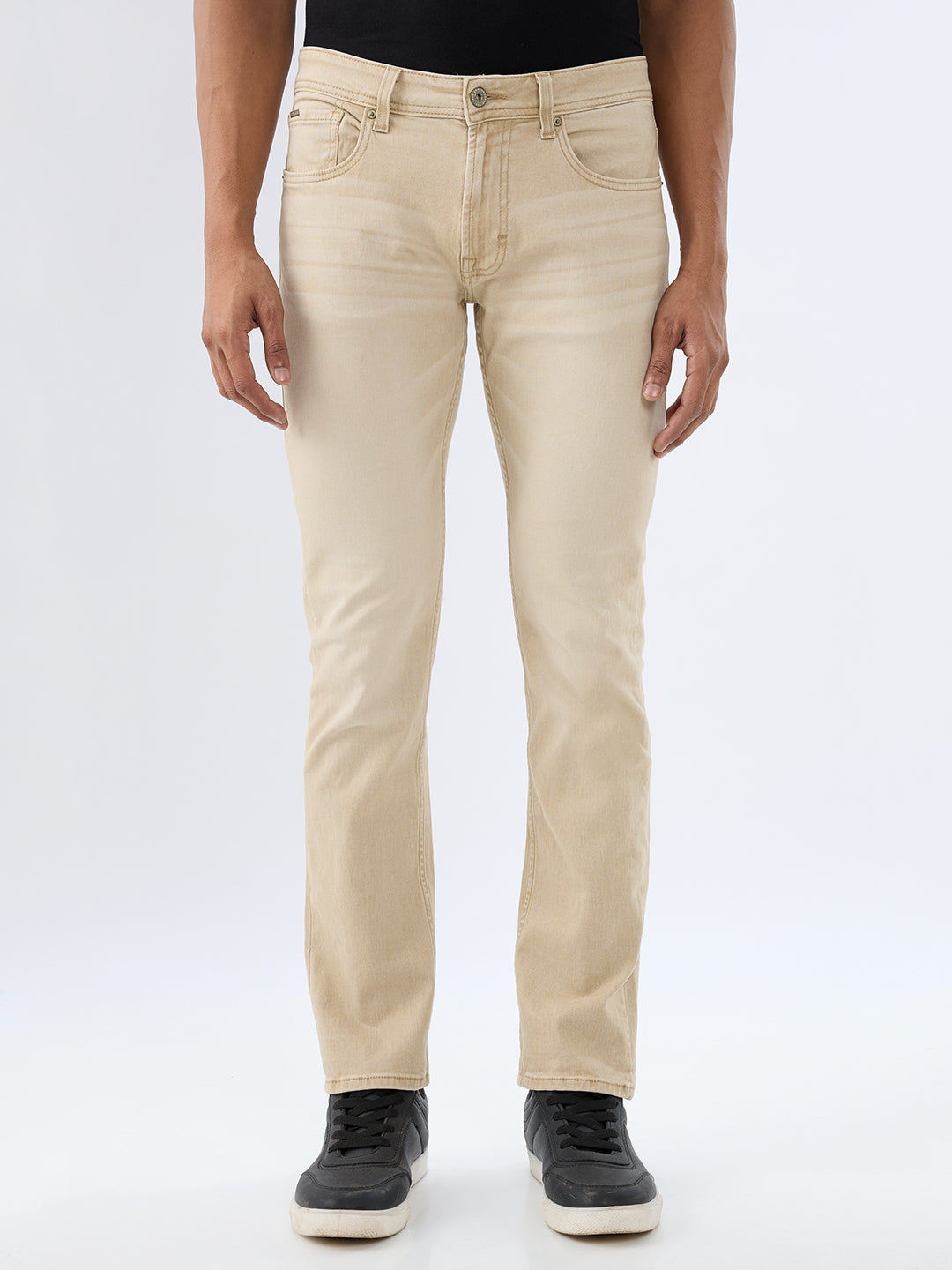 Spykar Light Sand Regular Fit Mid Rise Jeans For Men