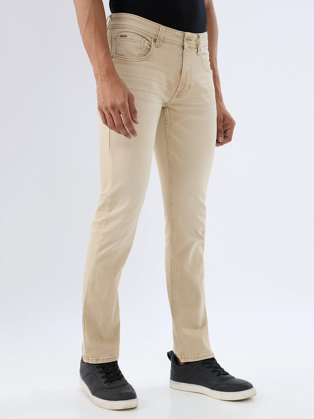 Men Jeans Regular Fit Sand Mid Rise